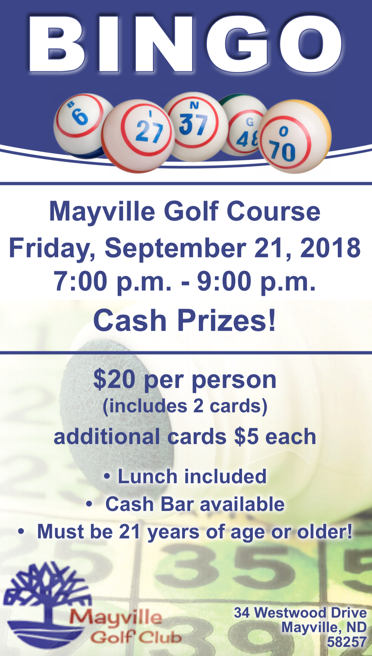 BINGO @ Mayville Golf Club